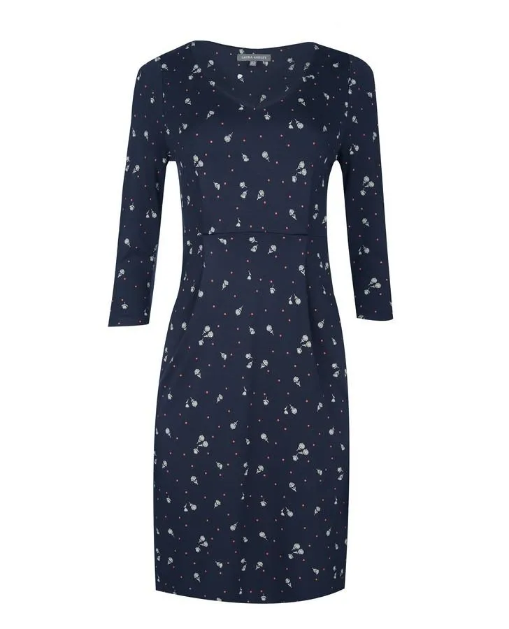 3/4 Sleeve Navy Spot Floral Dress