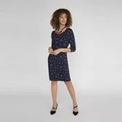 3/4 Sleeve Navy Spot Floral Dress