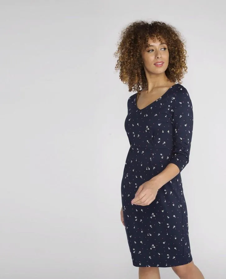 3/4 Sleeve Navy Spot Floral Dress