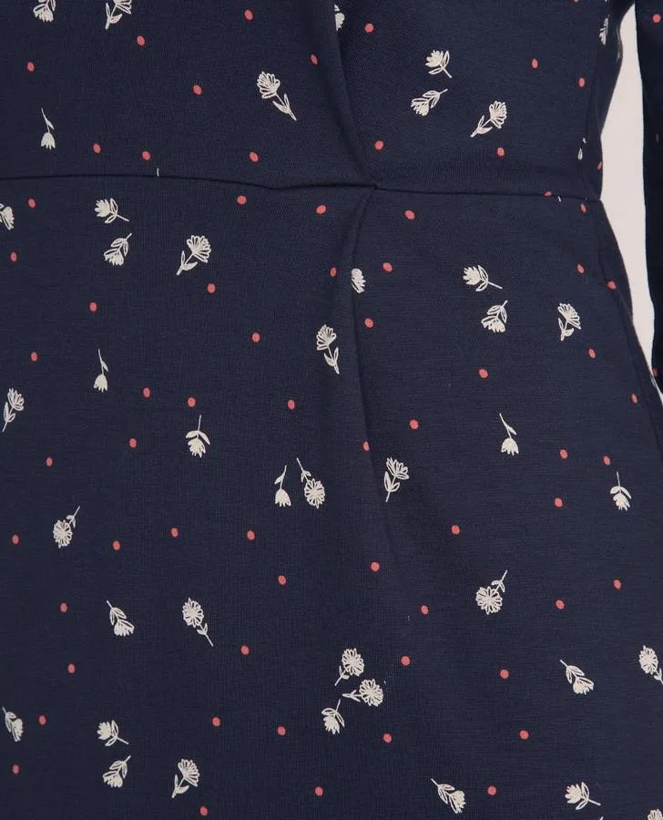 3/4 Sleeve Navy Spot Floral Dress