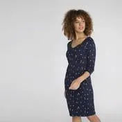 3/4 Sleeve Navy Spot Floral Dress