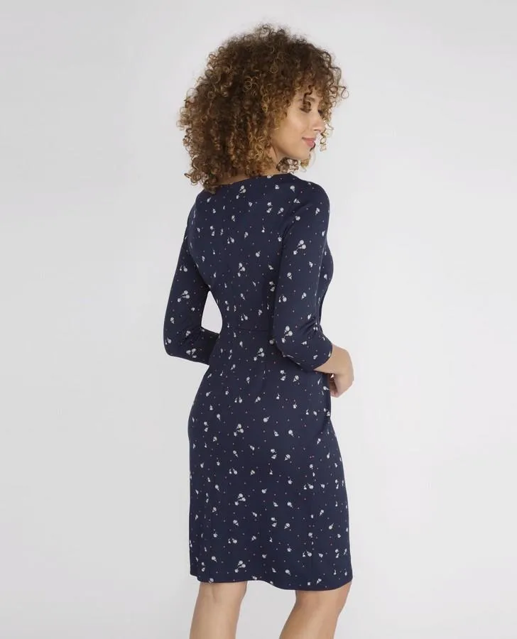 3/4 Sleeve Navy Spot Floral Dress