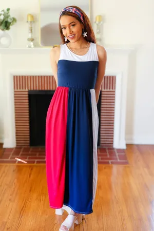 4th of July Dress Patriotic Color Block Fit & Flare Maxi Dress