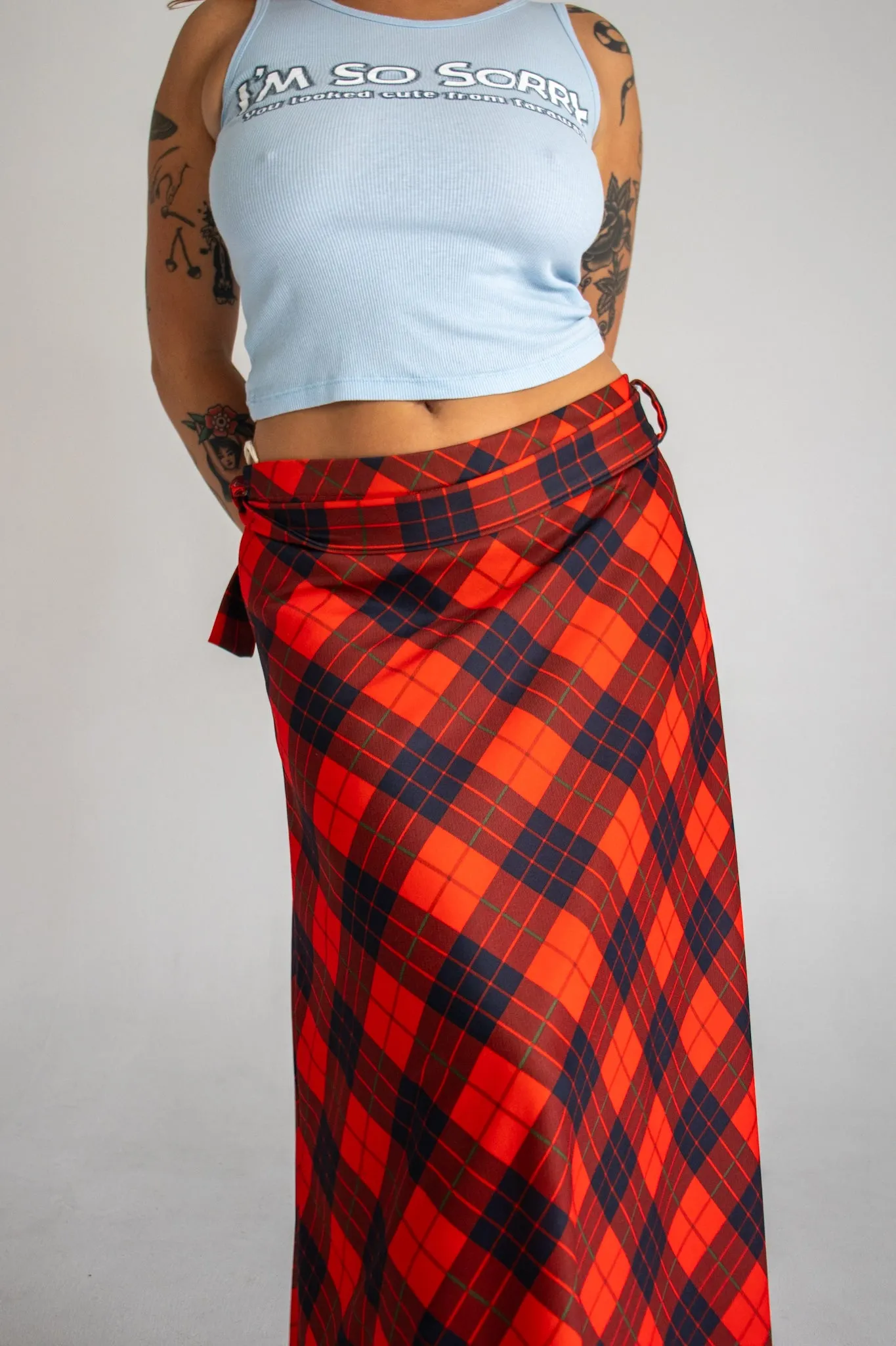 80s Red Tartan Maxi Skirt