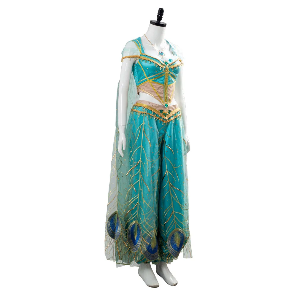 Adult Naomi Scott Princess Jasmine Peacock Outfit Cosplay Costume