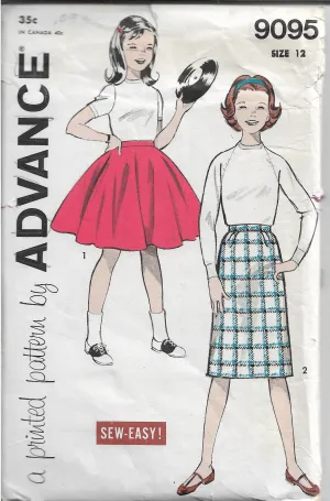 Advance 9095 Girls Circle Slim Skirt Vintage 1950's Sewing Pattern