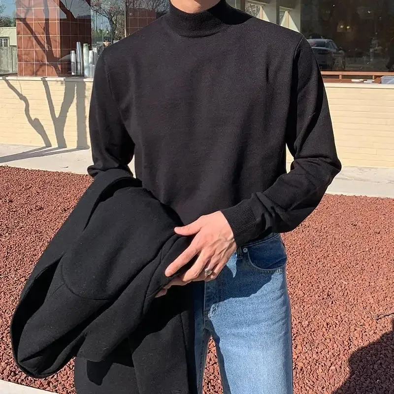 Aidase Solid-color Half Turtleneck Bottoming Sweater Men Long Sleeve Korean Fashion Autumn and Winter Casual All-match Pullover Men