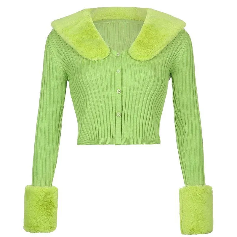 Aiertu joker costume female outfit Autumn Fur Collar Solid Color Sweater Fashion Slim Slimming Cardigan Sweater Casual Top