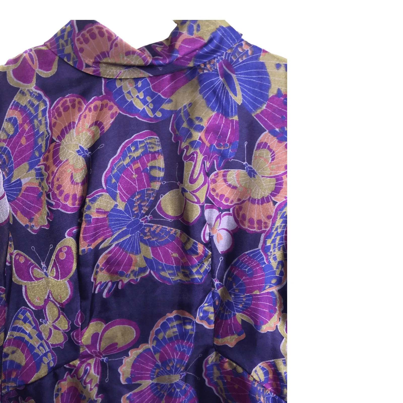 Alexander Clare Vintage Chiffon 3/4 Sleeve Maxi Dress Purple Multi Butterfly Print UK Size 8-10