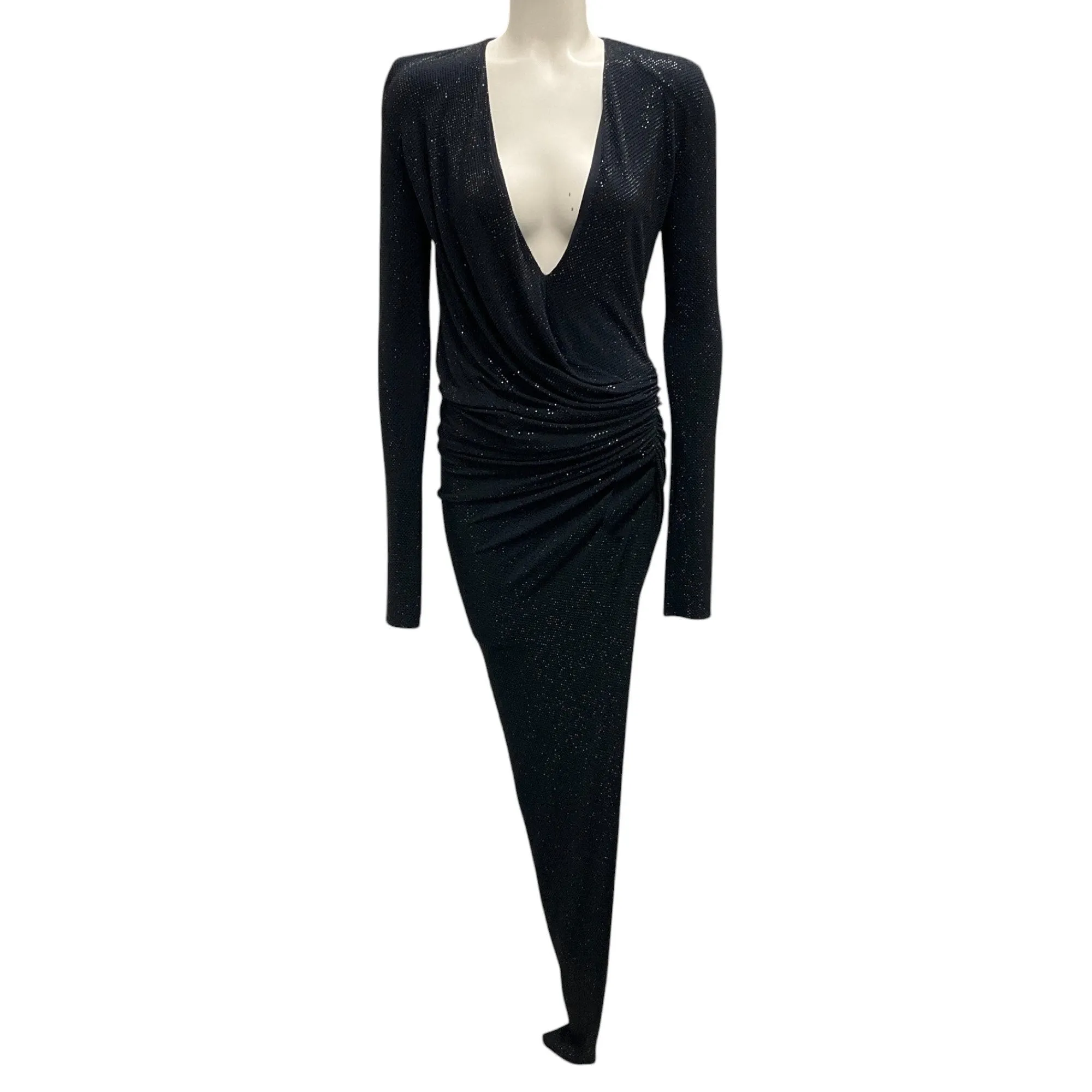 Alexandre Vauthier Navy Blue Crystal Embellished Long Sleeved V-Neck Dress