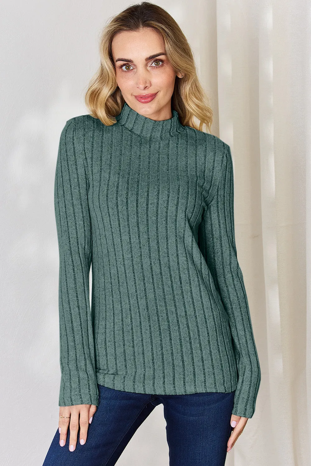 Aubrey Ribbed Mock Neck Long Sleeve T-Shirt