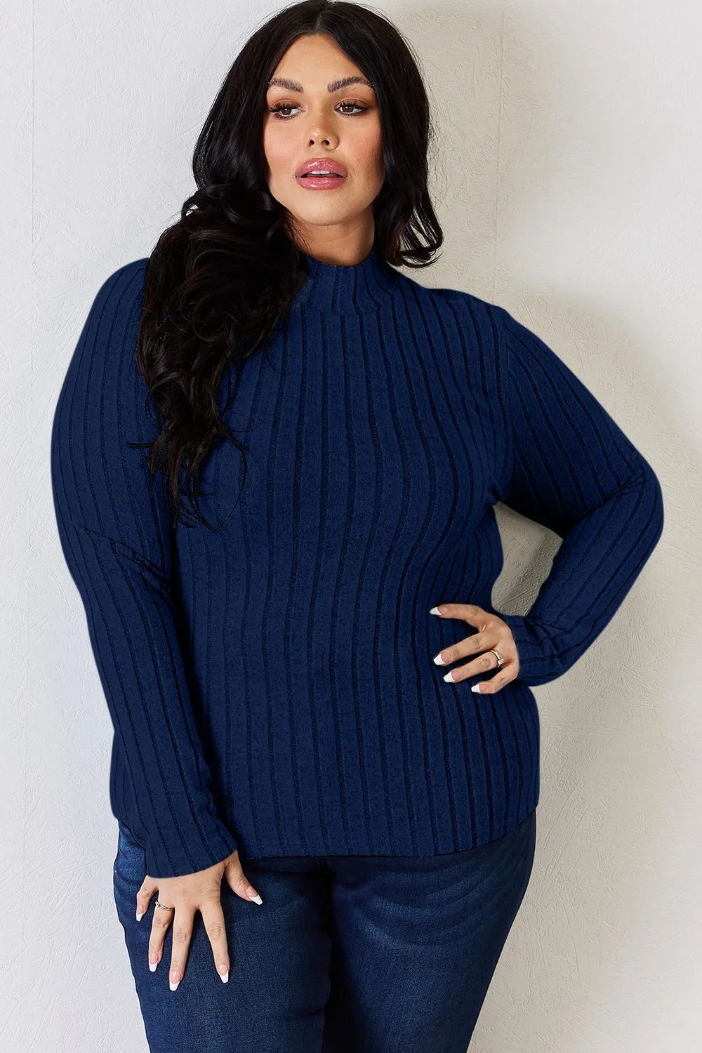 Aubrey Ribbed Mock Neck Long Sleeve T-Shirt