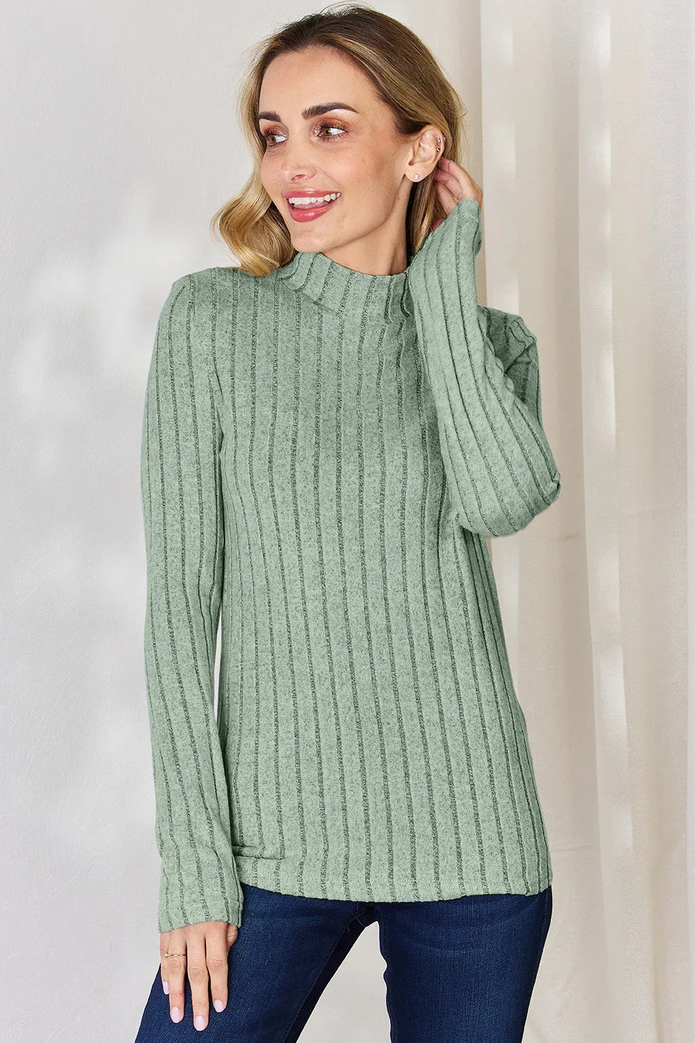 Aubrey Ribbed Mock Neck Long Sleeve T-Shirt