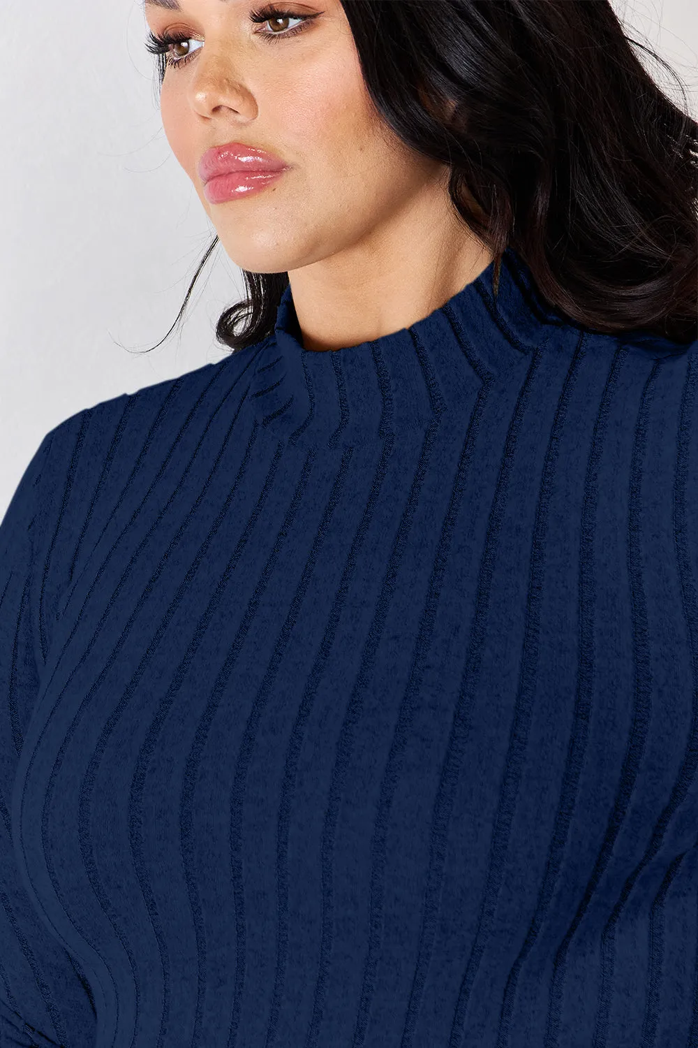 Aubrey Ribbed Mock Neck Long Sleeve T-Shirt