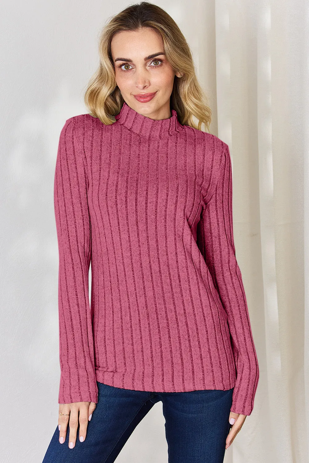 Aubrey Ribbed Mock Neck Long Sleeve T-Shirt