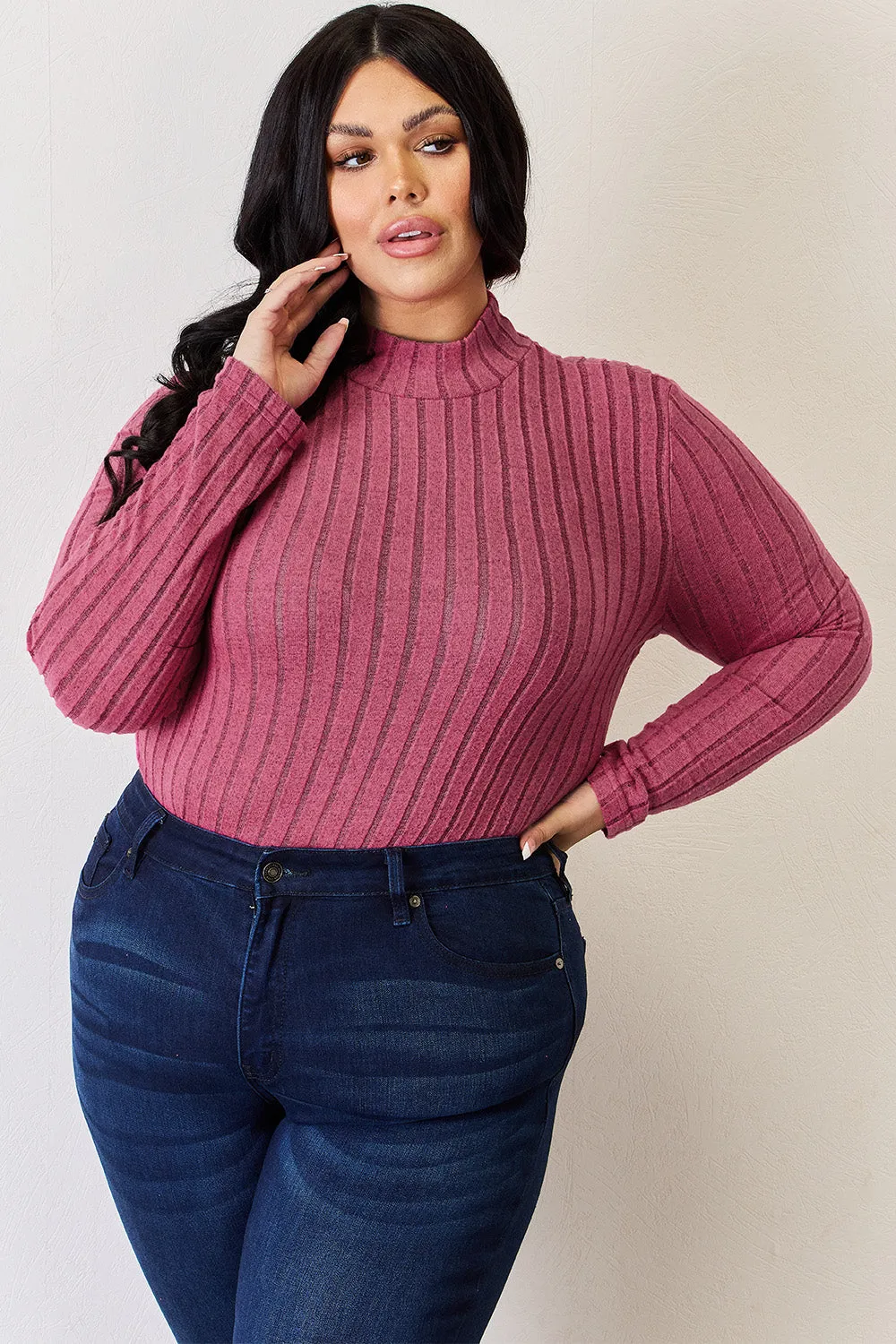 Aubrey Ribbed Mock Neck Long Sleeve T-Shirt