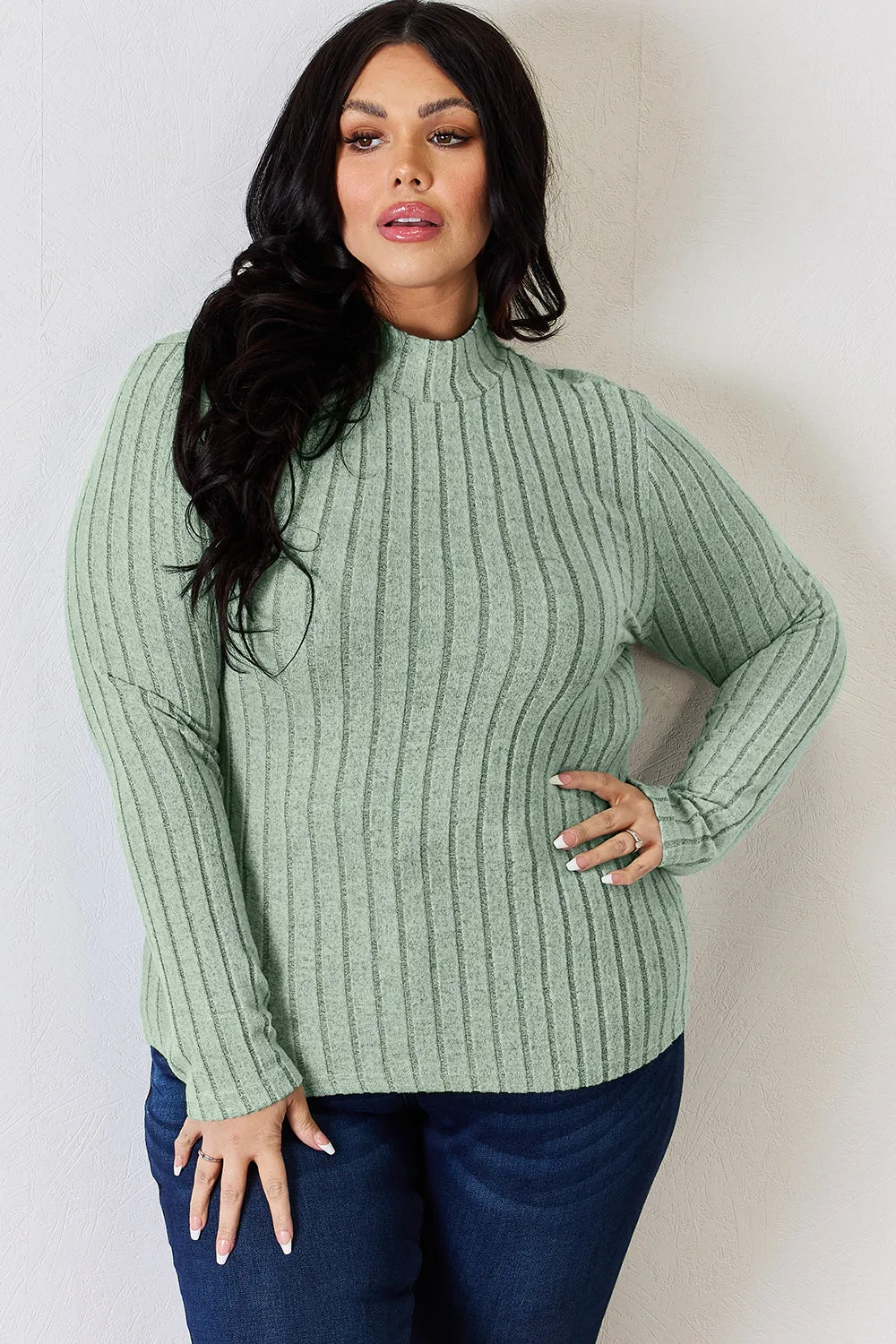 Aubrey Ribbed Mock Neck Long Sleeve T-Shirt