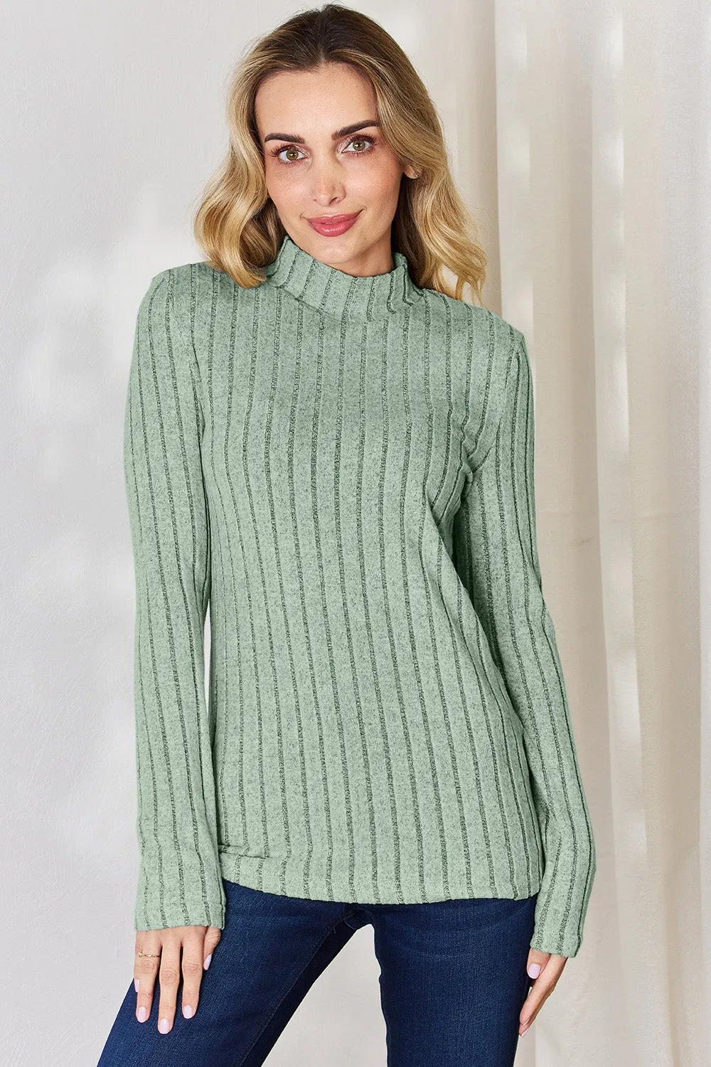 Aubrey Ribbed Mock Neck Long Sleeve T-Shirt