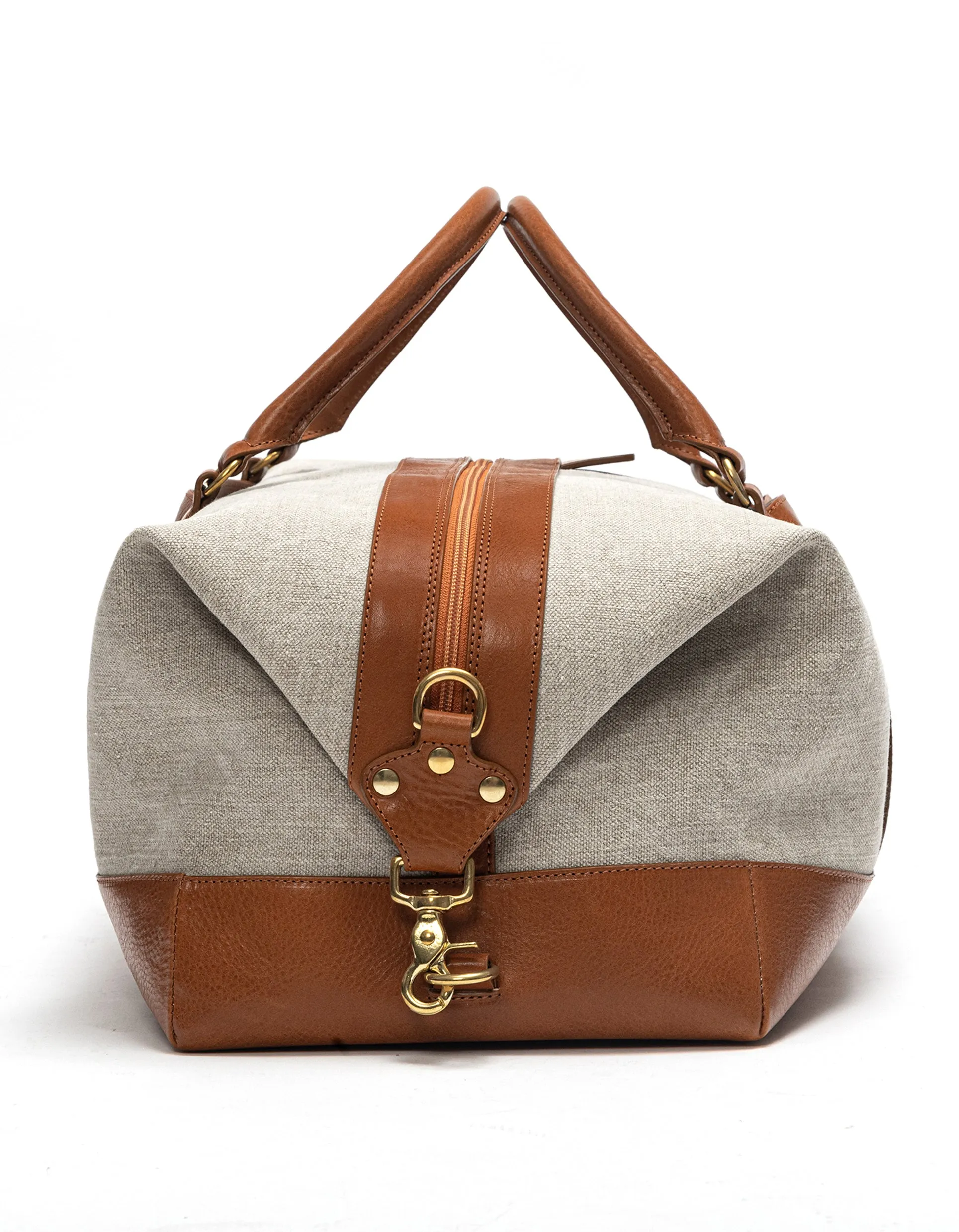 Beige & Tan Leather Duffle Bag