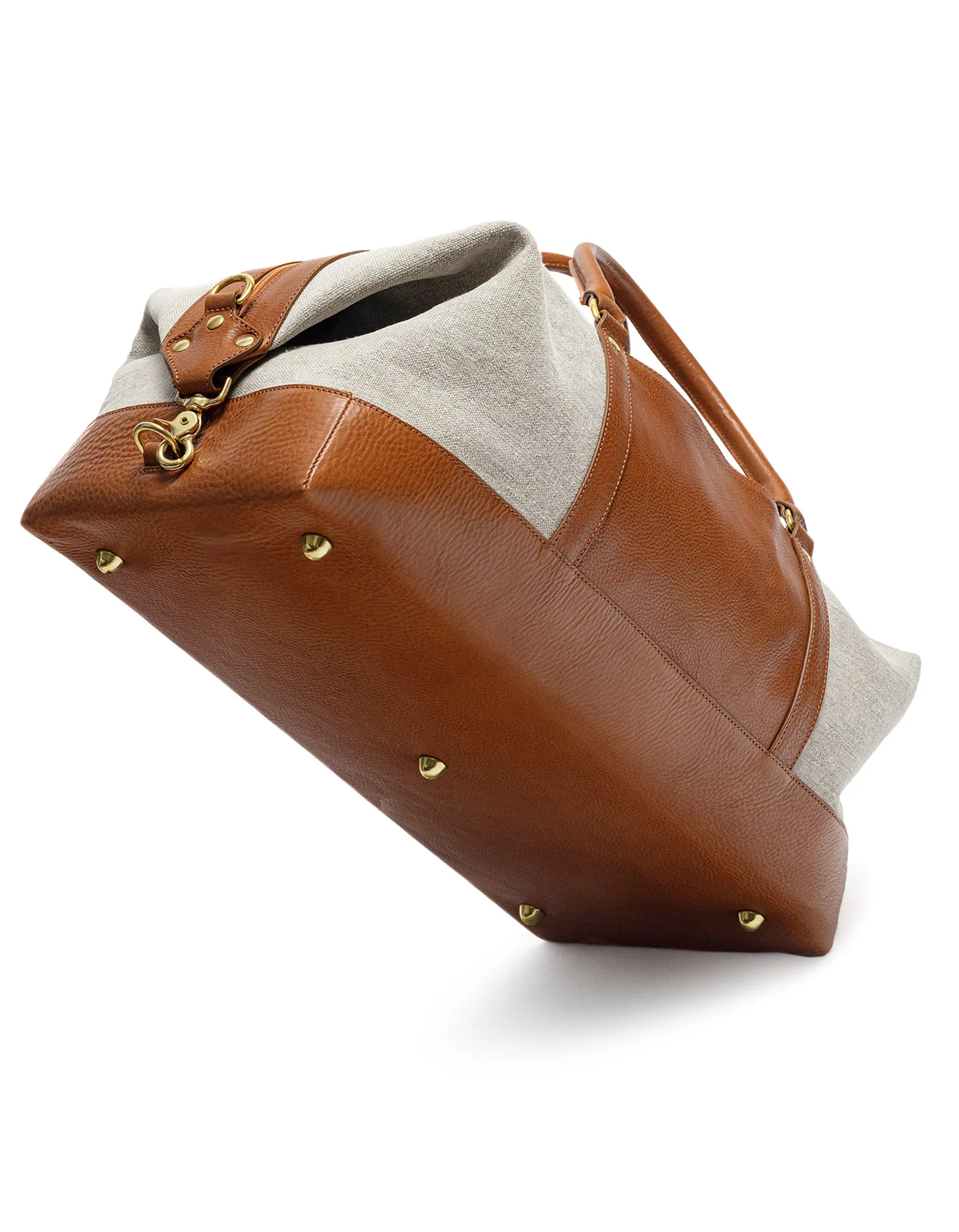 Beige & Tan Leather Duffle Bag