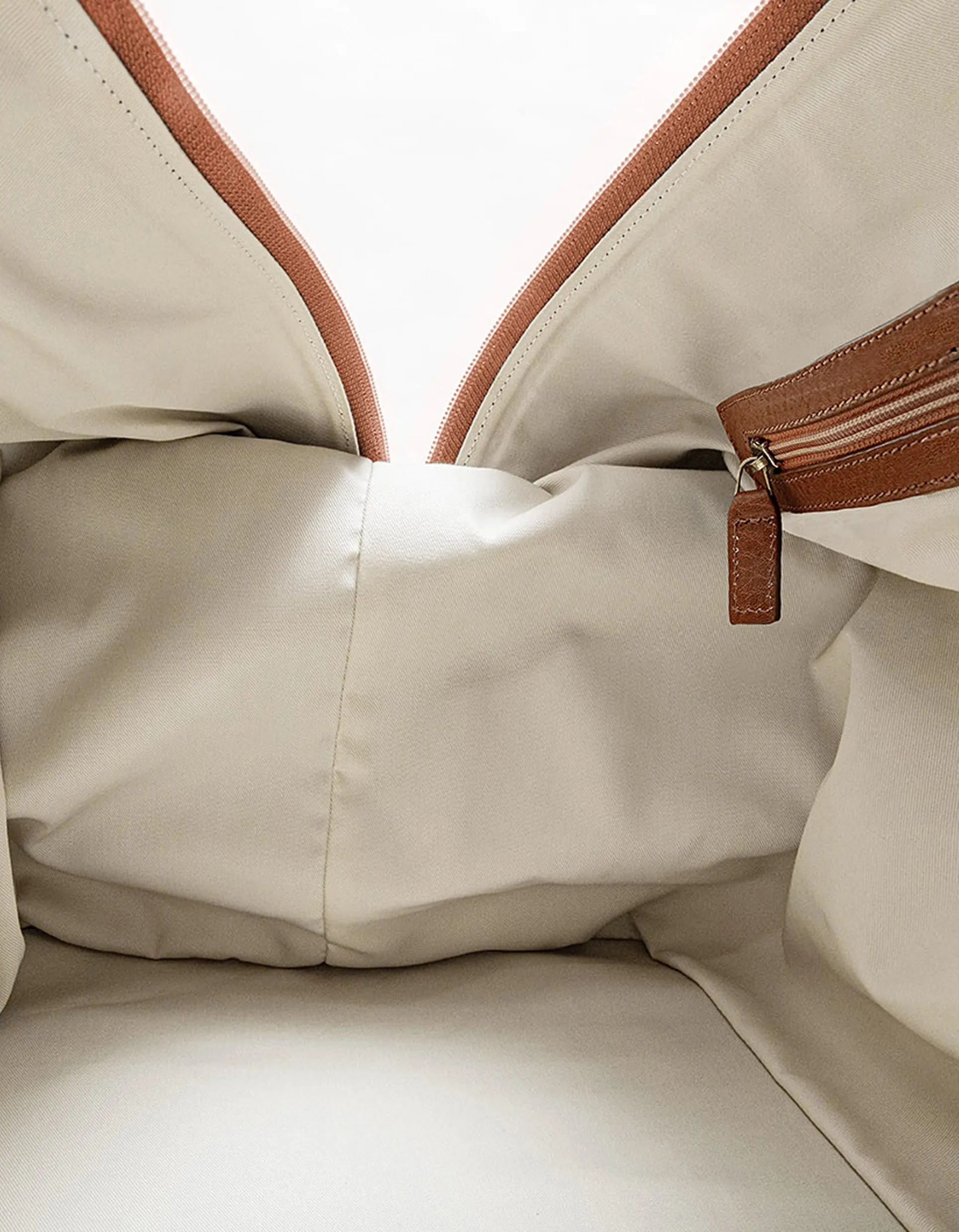 Beige & Tan Leather Duffle Bag