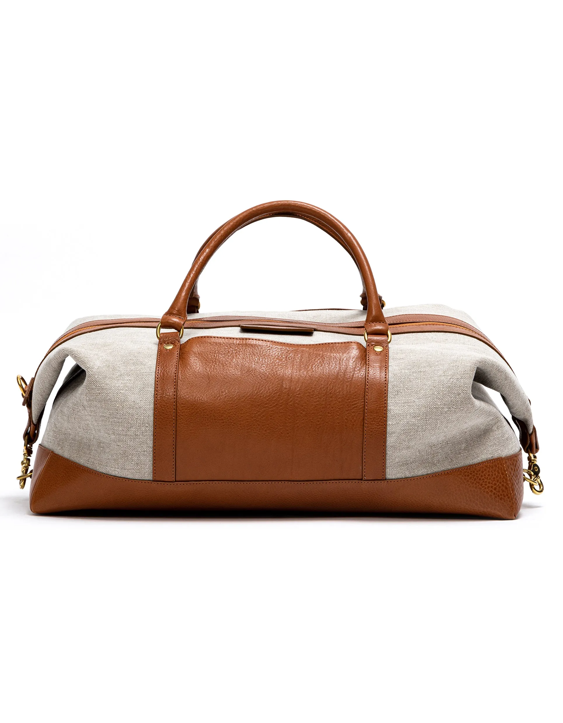 Beige & Tan Leather Duffle Bag