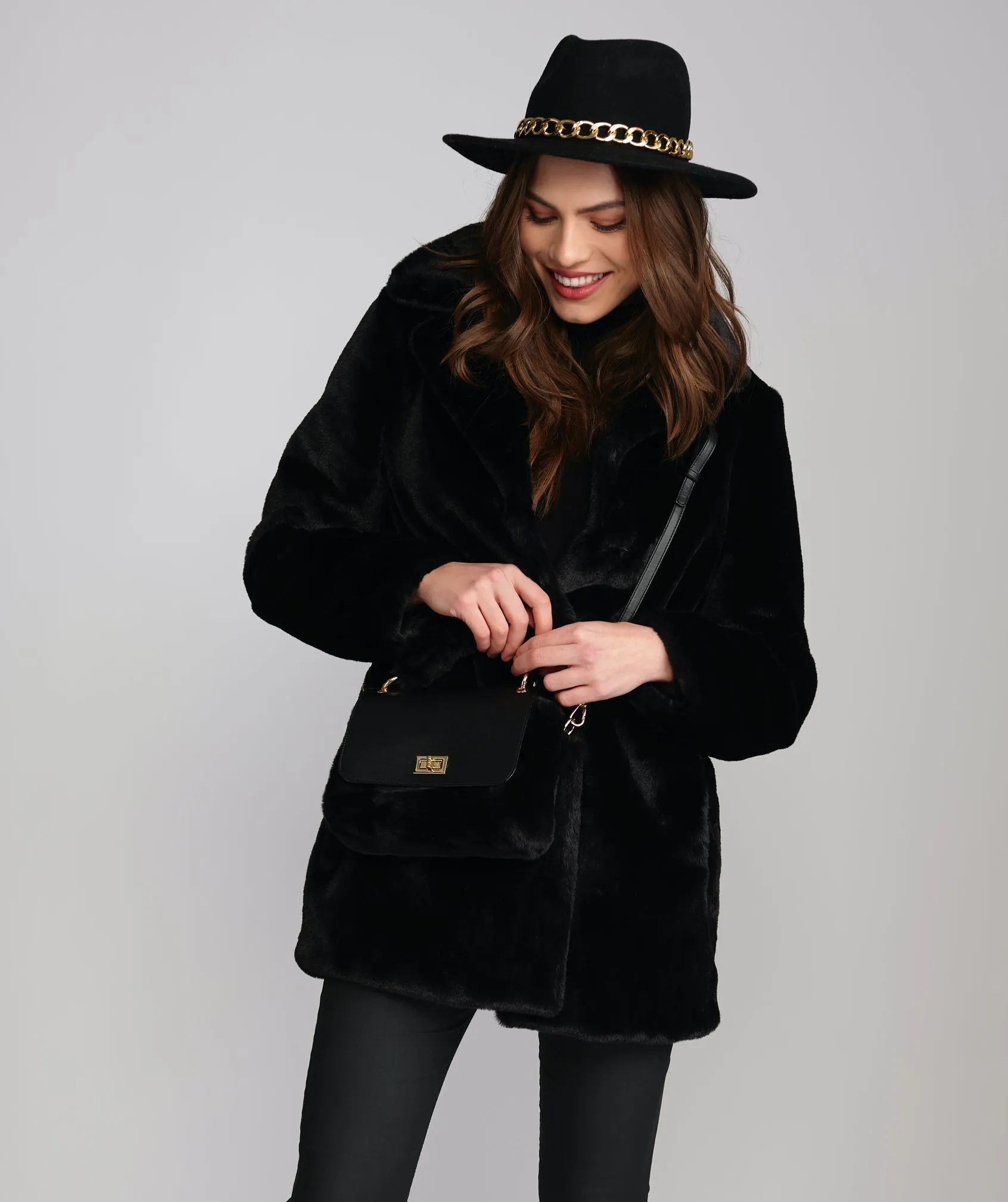 Black Blazer Style Faux Fur Coat