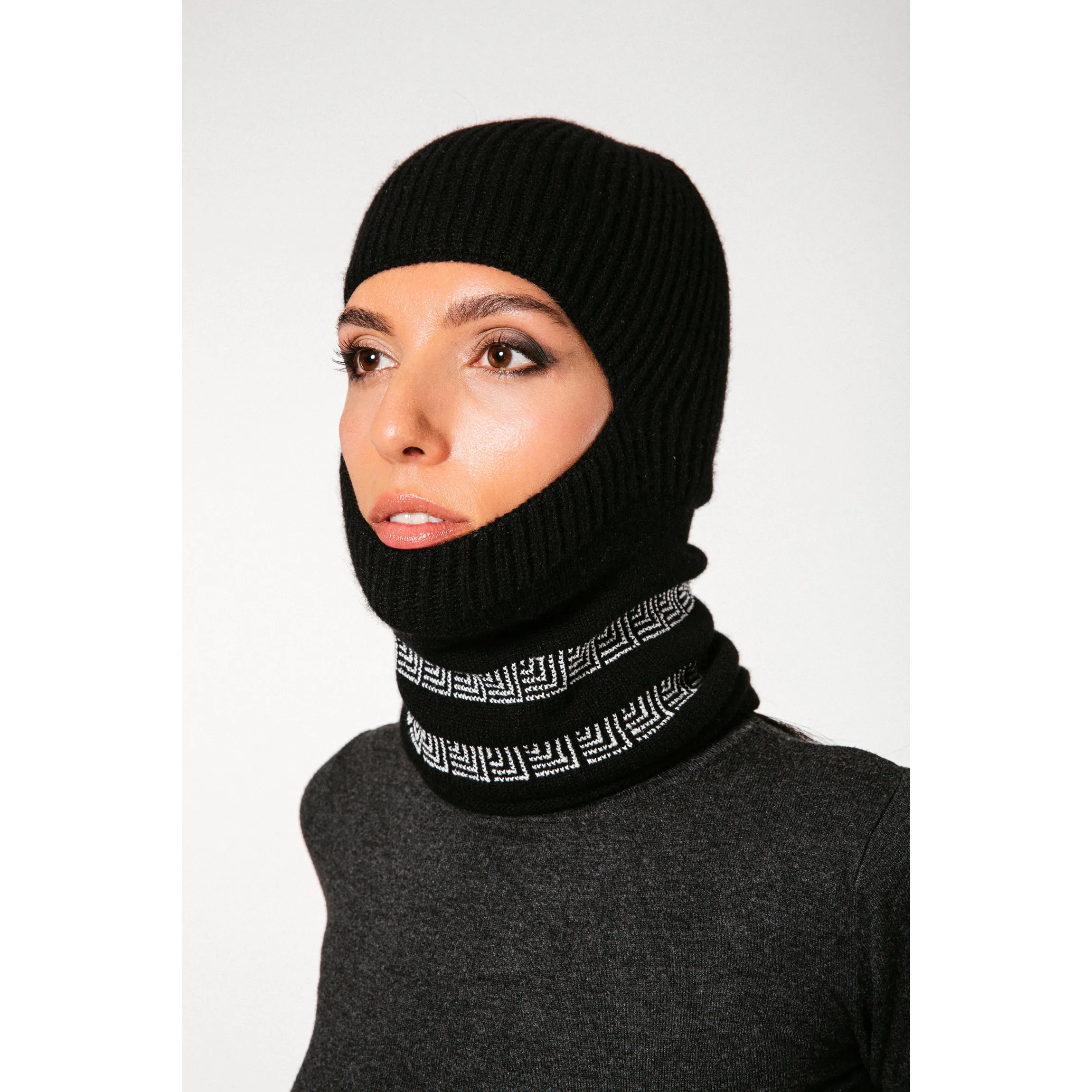 BLACK CASHMERE BALACLAVA/BEANIE