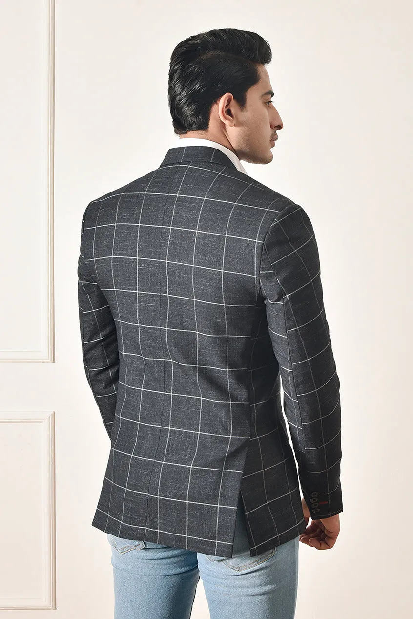 Black Checkered Casual Blazer