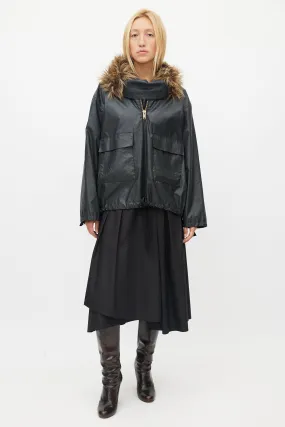 Black Fur Trim Pullover Jacket