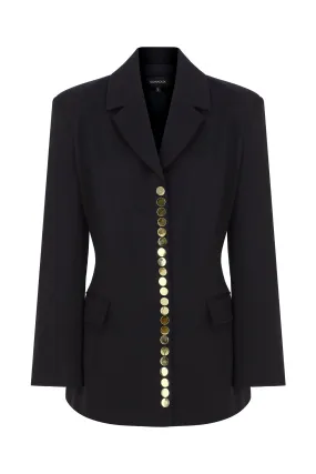 BLACK GOLD PRESS-STUD DETAILED BLAZER JACKET