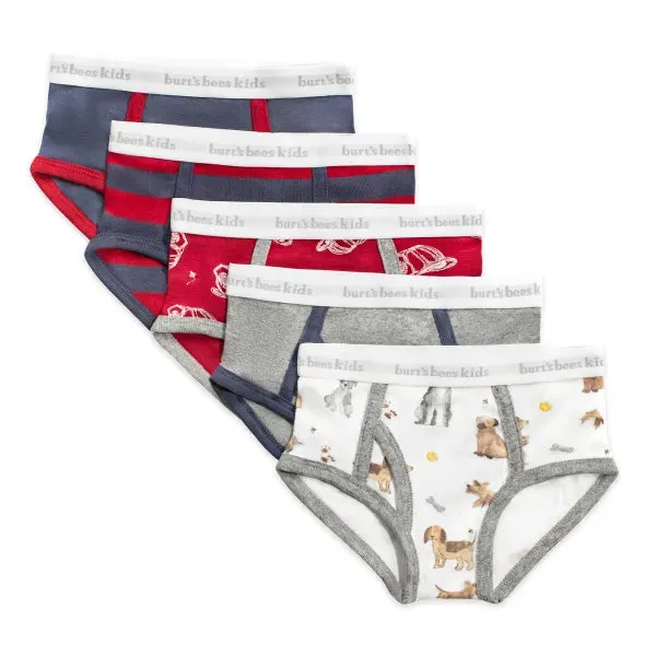 Burt's Bees - Organic Cotton Boy Underwear- 5 pack - Puppy Party & Fire Fighter Hats