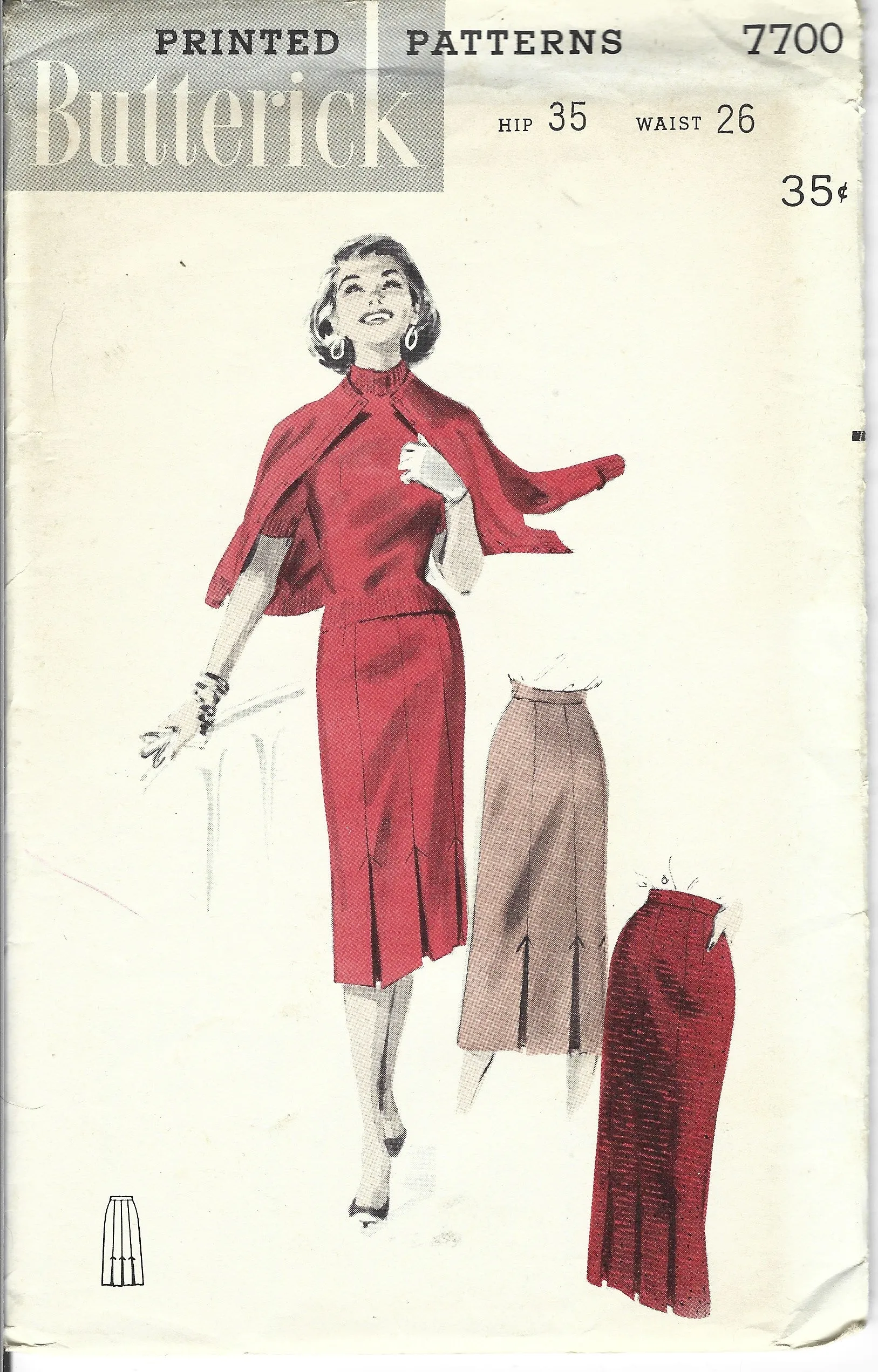 Butterick 7700 Ladies Six Pleat Skirt Vintage Sewing Pattern 1950s