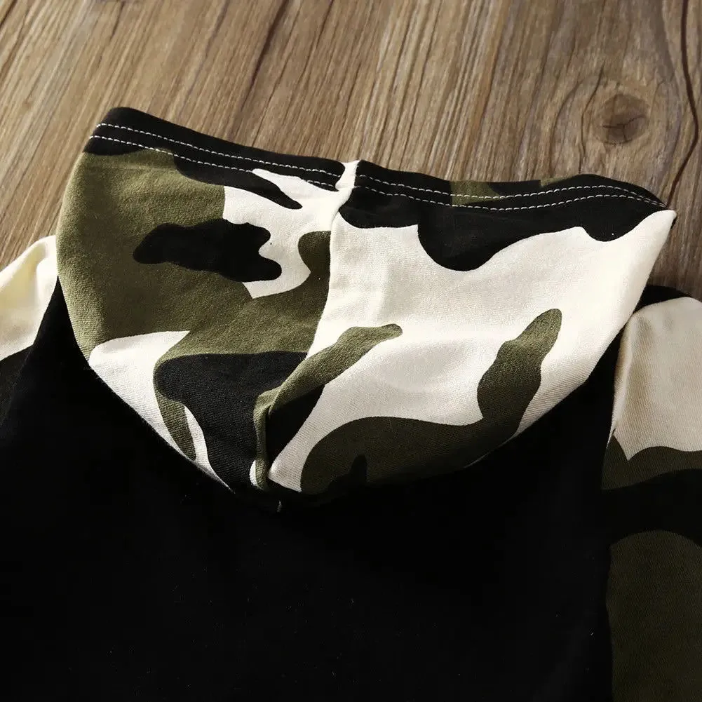 Camouflage Hooded Cotton Tops and Pants Outfits Set