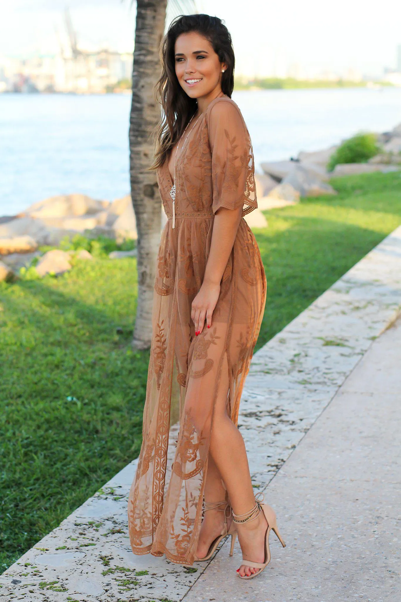 Caramel Lace Maxi Romper