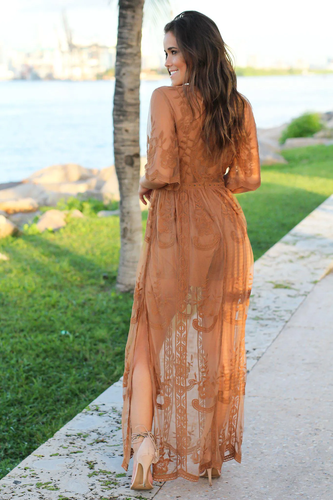 Caramel Lace Maxi Romper