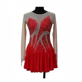 Competition Figure Skating Dress Red Long Sleeves