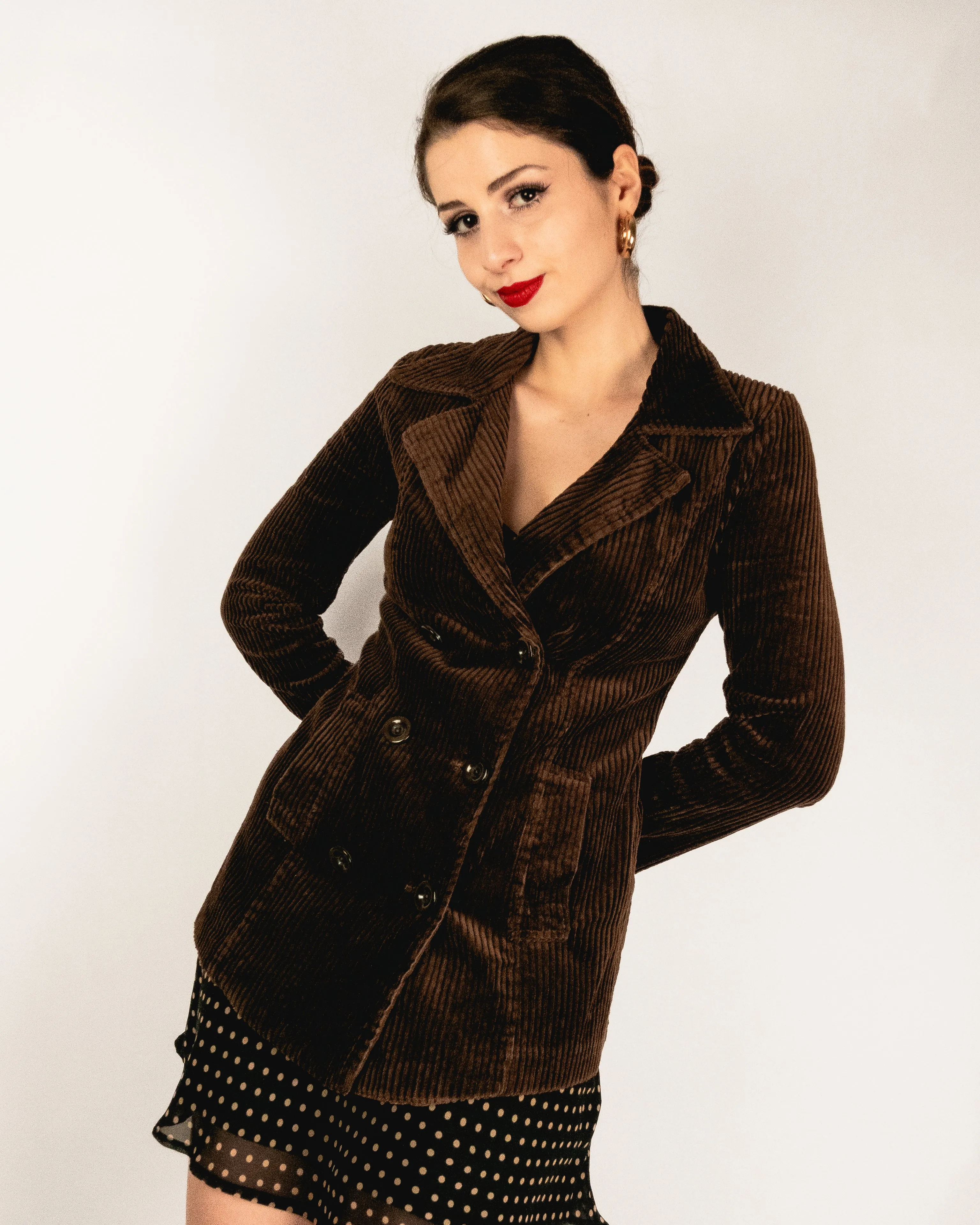 Corduroy Buttoned Blazer Coat Brown