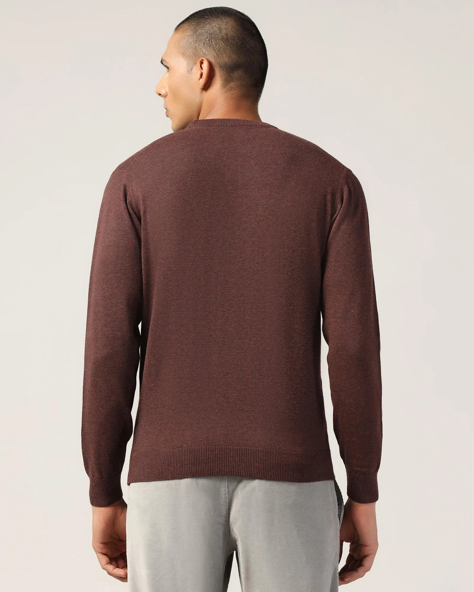 Crew Neck Brown Solid Sweater - Harley