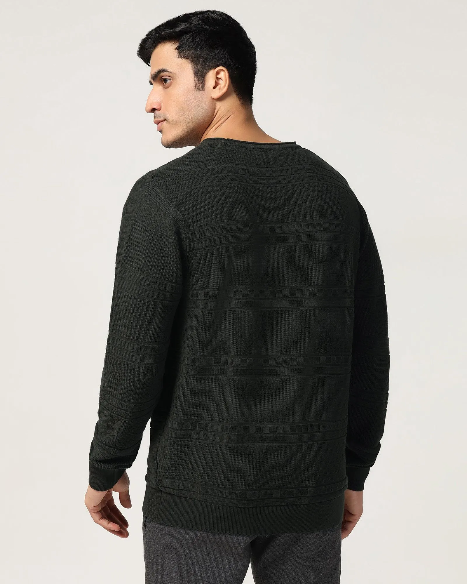 Crew Neck Olive Structure Sweater - Jacey