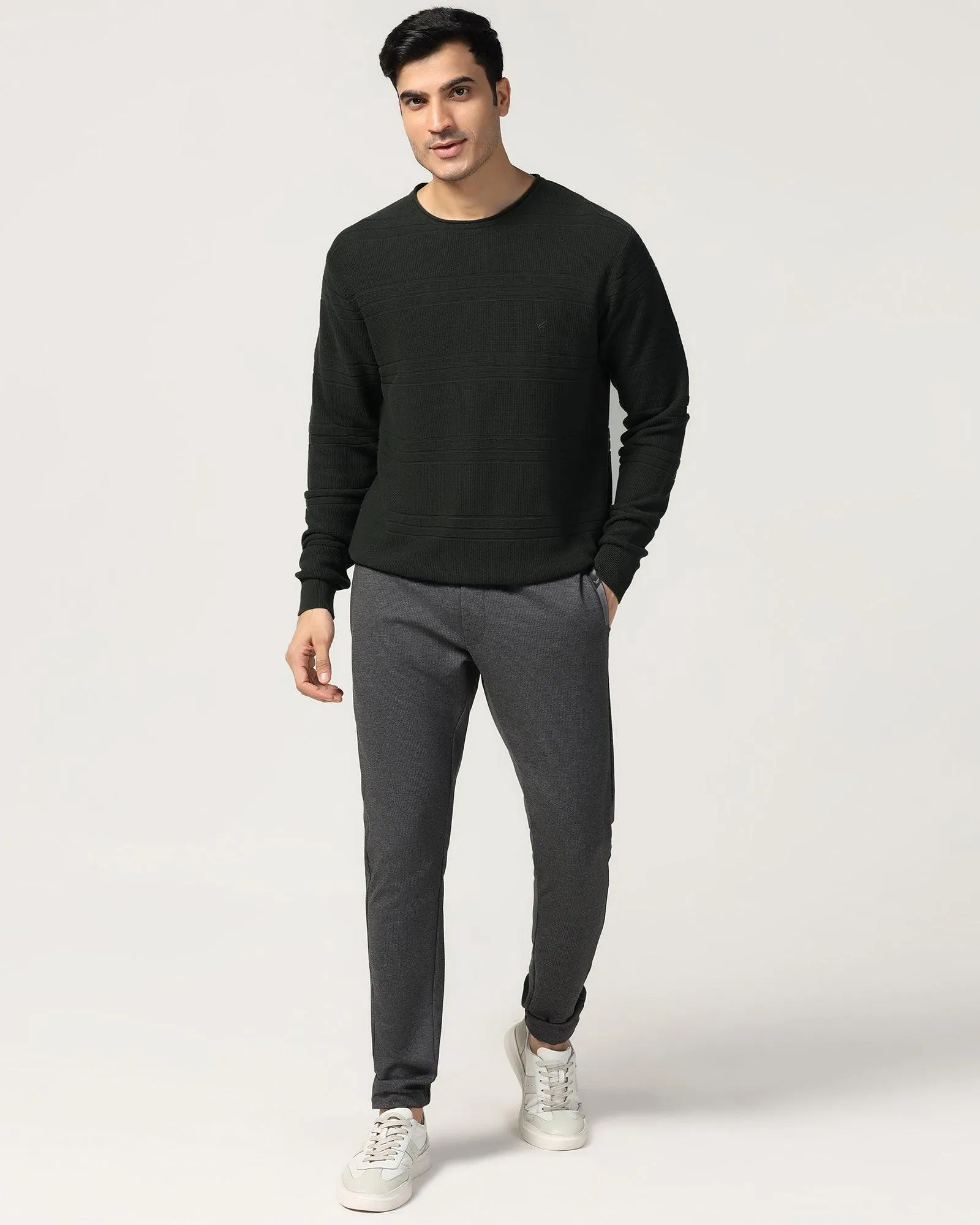 Crew Neck Olive Structure Sweater - Jacey