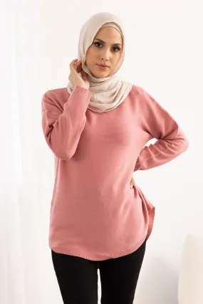 Curved Hem Pullover Knit Top - Light Shades