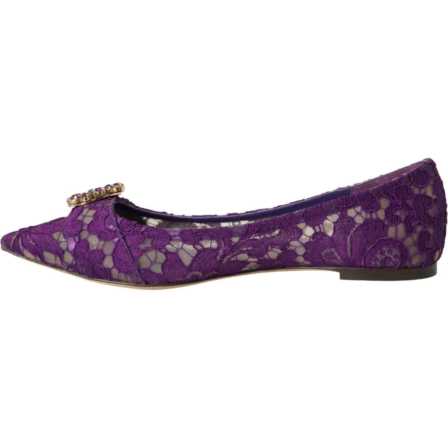 Dolce & Gabbana Purple Taormina Lace Crystal Loafers Shoes