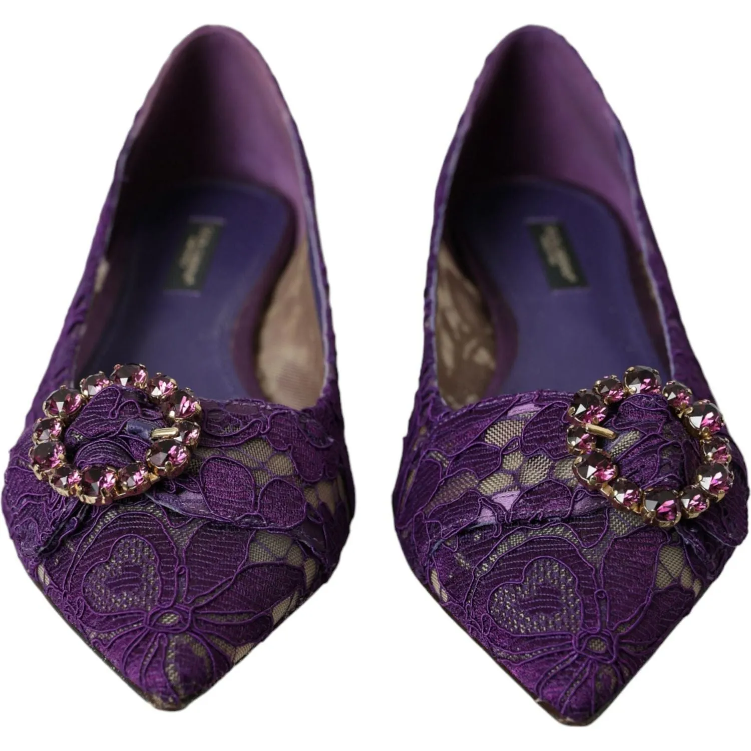 Dolce & Gabbana Purple Taormina Lace Crystal Loafers Shoes