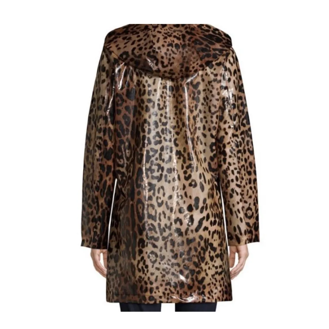 DONNA KAREN NEW YORK Leopard Print Raincoat SIZE L