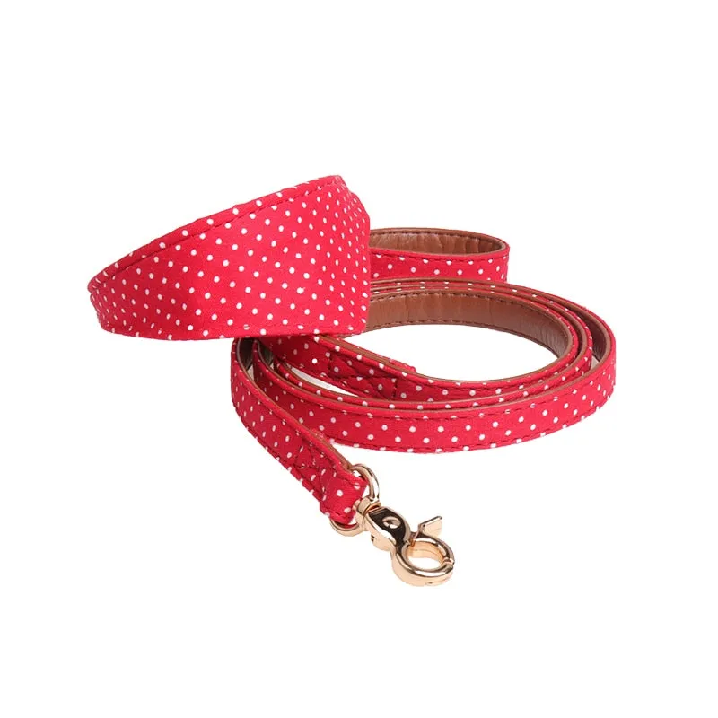 Dot Small Dog Collar Bandana Soft Leather Dog Leash Cute Bow Cat Collar Pet Teacup Chihuahua Collar Leash Lead