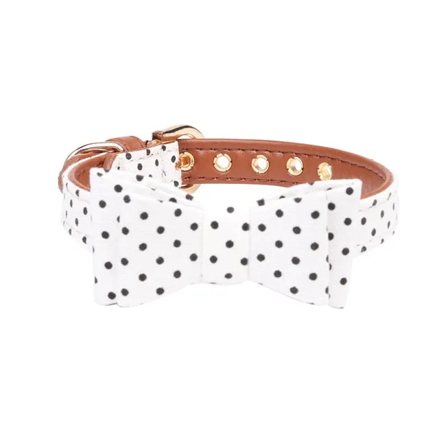 Dot Small Dog Collar Bandana Soft Leather Dog Leash Cute Bow Cat Collar Pet Teacup Chihuahua Collar Leash Lead