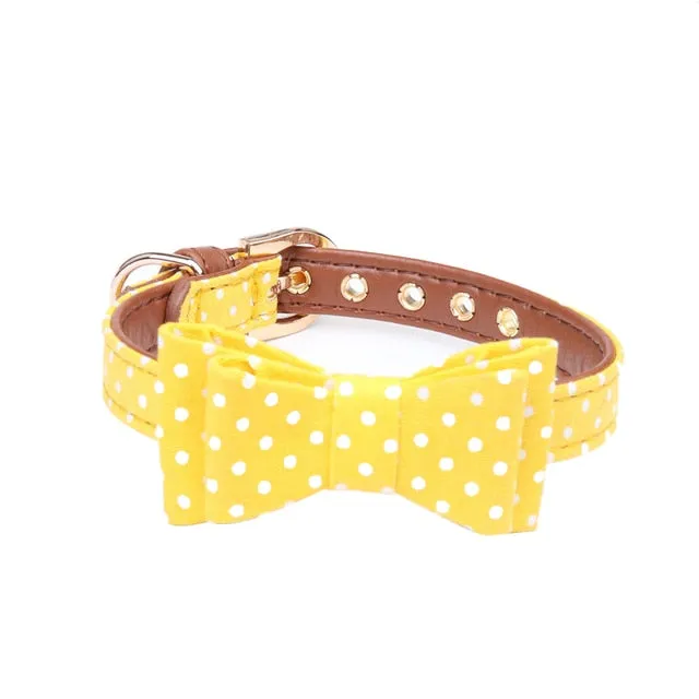 Dot Small Dog Collar Bandana Soft Leather Dog Leash Cute Bow Cat Collar Pet Teacup Chihuahua Collar Leash Lead