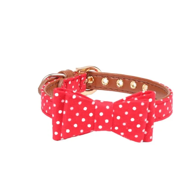 Dot Small Dog Collar Bandana Soft Leather Dog Leash Cute Bow Cat Collar Pet Teacup Chihuahua Collar Leash Lead