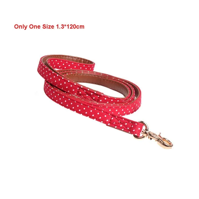 Dot Small Dog Collar Bandana Soft Leather Dog Leash Cute Bow Cat Collar Pet Teacup Chihuahua Collar Leash Lead